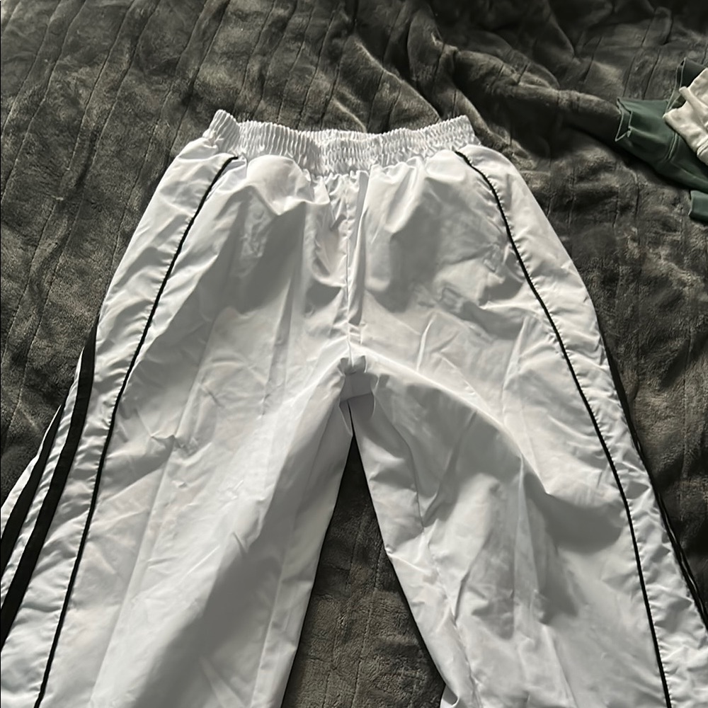 White Track Pants with Black Stripes